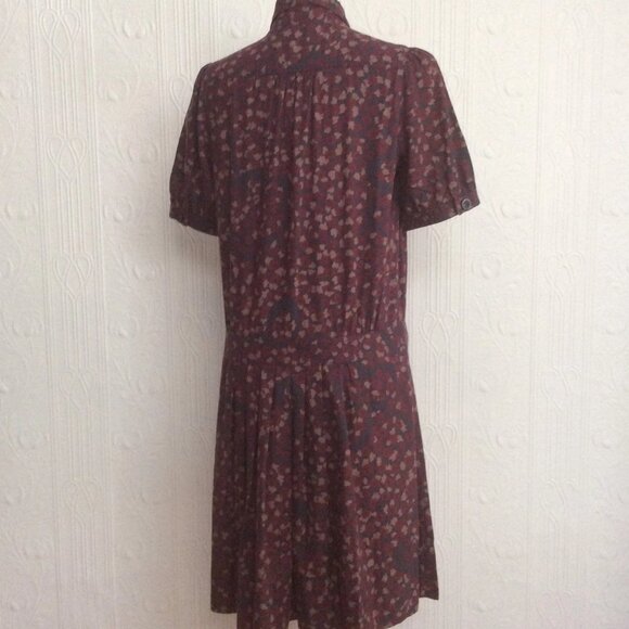 Vintage marc jacobs pussybow drop waist printed cotton burgundy dress - Picture 3 of 4